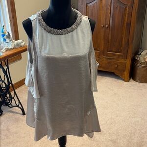 Jennifer Lopez Silver Blouse with Beaded Collar